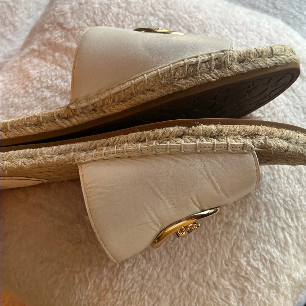 Coach Women's Cream Espadrille Slides with Gold Accent